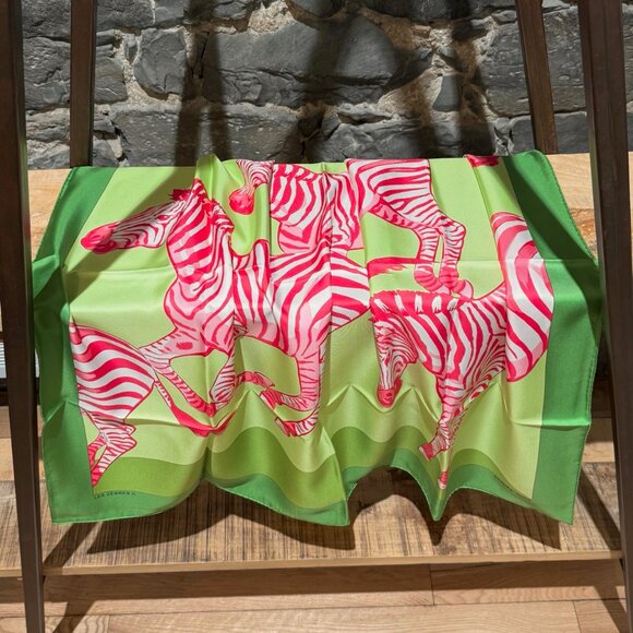 Hermès Green Pink "Les Zebres II" 90cm Silk Square Scarf - Picture 3 of 10